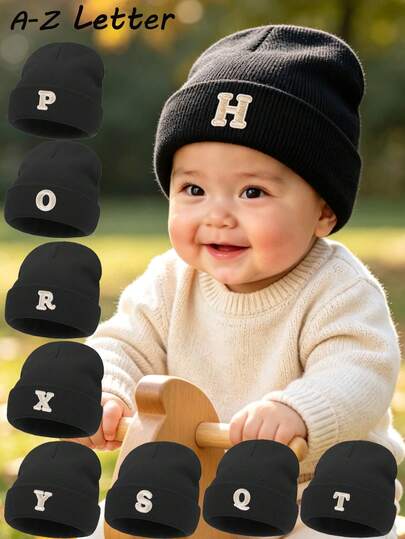 1pc Soft Warm Baby Knit Beanie Hat 3‑24 Months, A‑Z Alphabet Letter Winter Skull Cap, Stretchy Toddler Hat For Infant Boys Girls Outdoor Daily Wear