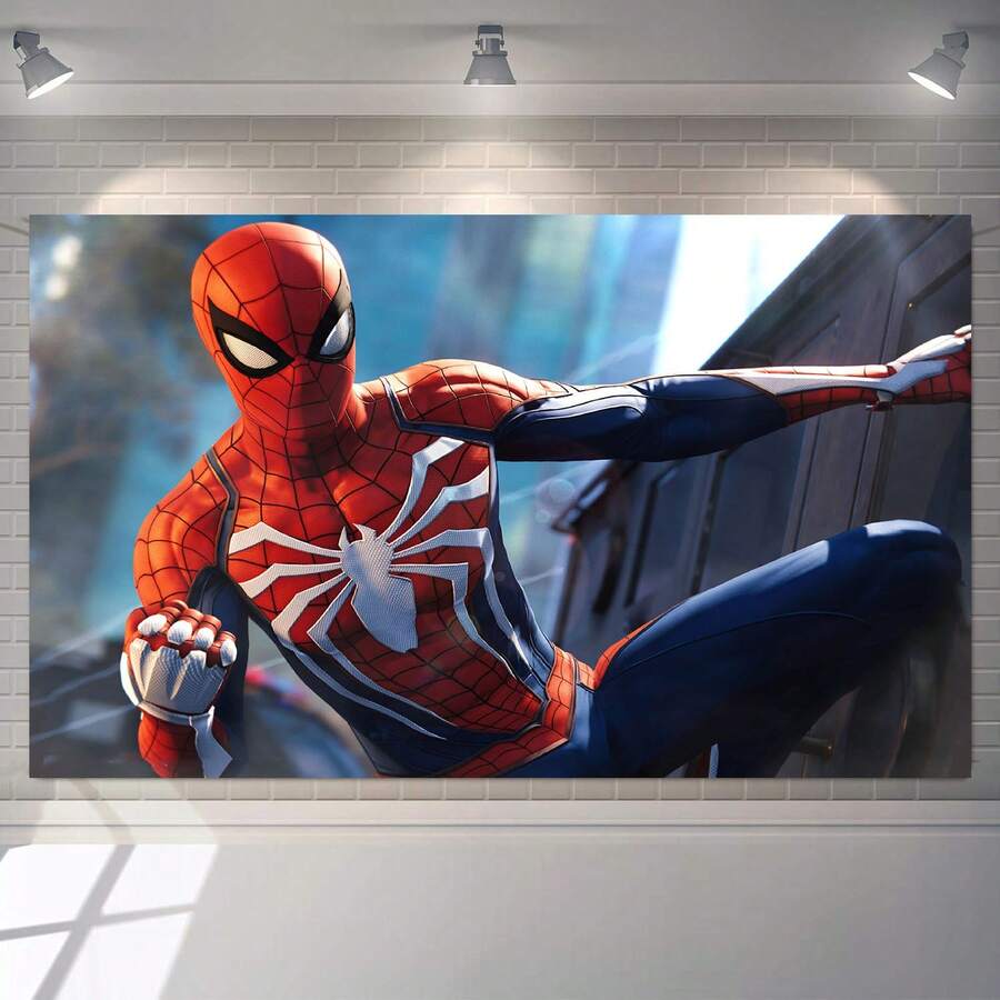 WPETLE Spider‑Man Game‑Style Dynamic Pose Birthday Party Backdrop, Game Suit Character Close‑Up Photo Booth Background Banner For Kids Birthday Decor - Multicolor - View 1