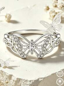 1pc S925 Sterling Silver Celtic Knot Butterfly Shaped Ring, Perfect For Daily Wear And Anniversary Gift, Comes With Gift Box - Silver - View 3
