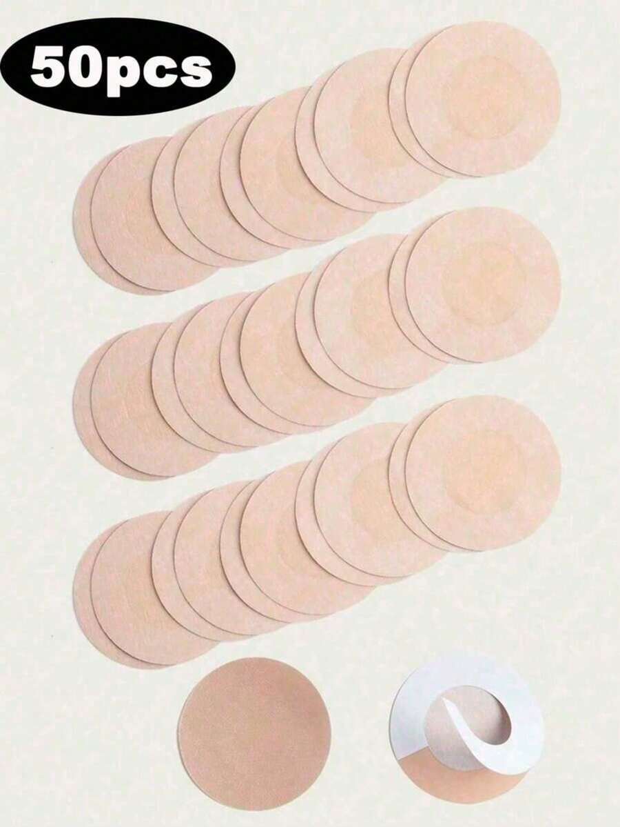 50pcs Invisible Disposable Nipple Covers, Non-Woven Fabric Breast Pads - Khaki - View 1