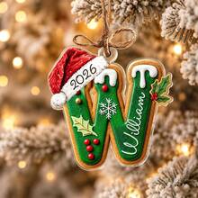Custom Initial Christmas Ornament, Personalized Name Letter Tree Decor, Festive Gingerbread Santa Hat Style, Customized Christmas Hanging Decoration, Customizable A-Z Name Ornament, Home Decor, Christmas Keepsake Gift, Christmas Stocking Ornaments - Style a - View 6