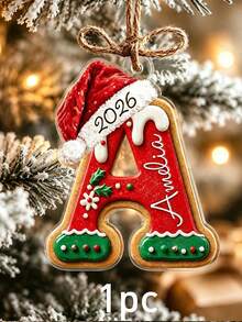 Custom Initial Christmas Ornament, Personalized Name Letter Tree Decor, Festive Gingerbread Santa Hat Style, Customized Christmas Hanging Decoration, Customizable A-Z Name Ornament, Home Decor, Christmas Keepsake Gift, Christmas Stocking Ornaments - Style a - View 13