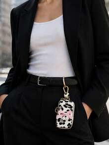 Multi-Functional Key Bag, Adorned With Pearl Bow Decorations, Leopard Print Key Pouch, Zipper Key Storage Bag, Car Key Chain, Compact Key Wallet, Key Chain, Zipper Key Storage Bag, Halloween Gift, Teacher's Day Gift, Small Gift, Key Chain, Key Chain, Suitable For Women, Car Key Chain, Suitable For Men Mini Wallet - Multicolor - View 5