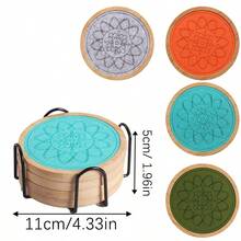 6/4pcs Bamboo Coaster Set, Absorbent Coffee Cup Coasters, Non-Slip, Non-Stick, Suitable For Various Cups And Wooden Tables - Multicolor - View 7