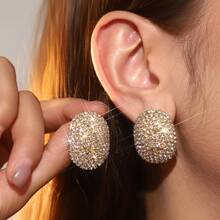 1 Pair Fashionable New Round Rhinestone Clip-On Earrings For Women, Casual Daily Wear - Gold - View 7