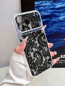 1pc Transparent Black Lace Floral Pattern Full Coverage Lens Protection Anti-Drop Anti-Collision Personalized Phone Case Compatible With IPhone 16 Pro Max 17/16/15/14/13/12/11 Air - Multicolor - View 2