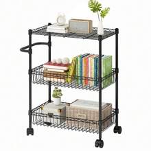 Danolapsi 3 Tier Rolling Cart,Metal Utility Storage Cart,Rolling Utility Cart With Wheels,Craft Cart With Handle,Mesh Basket,Trolley Organizer For Kitchen Living Room Office Garage Dorm - Black - View 1