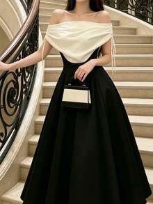 Women's Sleeveless Wrap Fitted Dress, Casual Fashion, Sexy Elegant Fall - Black and White - View 5