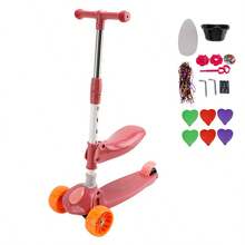 2-In-1 Foldable 3-Wheel Scooter With Folding Seat, Lean-To-Steer Technology, Up To 220 Lbs Weight Capacity, Incl. Basket & Accessories – Pink/Blue - Pink - View 2