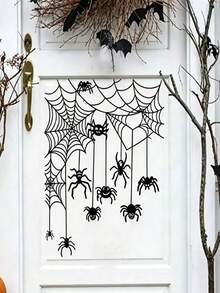 1 Conjunto de Adesivos Decorativos de Teia de Aranha e Aranha de Desenho Animado de Halloween, Material PVC Autoadesivo Removível, Adequado para Quarto, Parede e Decoração Doméstica, Bem como Decoração de Festa de Halloween - 1 YEAR - Visão 4