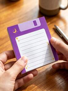 1/2pcs Vintage Floppy Disk Style Sticky Notes 7.5x7.5cm With Celestial Moon Design, Desktop Decor, Aesthetic Planner Supplies, Unique Colleague Gift - Multicolor - View 4