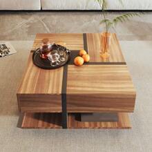 Coffee Table With 4 Drawers, Unique Color Scheme And Line Design, Bottom Storage. 78*78*36cm - View 3