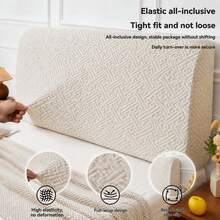 1pc White Jacquard Velvet Headboard Cover, Elastic Dustproof Headboard Protector, Stretchy Fabric, Fits 60-70cm High Headboards, Soft & Skin-Friendly, Bedroom Accessory - White - View 2