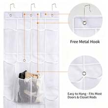 Over-The-Door Hanging Storage Bag With Metal Hooks, 28 Deep Mesh Pockets Closet Door Organizer, Multi-Functional Hanging Shoe Rack, Suitable For Shoes, Socks, Bras, Underwear And Small Household Items - Multicolor - View 7
