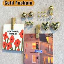 100pcs Gold-Plated Plastic Push Pins (With Storage Box), Hooks, Star/Heart-Shaped Decorative Pins, Long Tail Clips And I-Shaped Nails Multi-Function Office Stationery Set, With Transparent Storage Box. Suitable For Cork Board Decoration, Bulletin Board Arrangement, Photo Wall Embellishment, Document Fixing, Map Marking, Handmade DIY Projects, And Classroom, Dormitory And Desktop Organization. - Sets - View 3