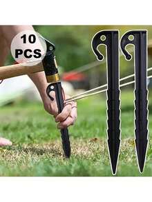 10/16pcs Tent Stakes - Plastic Inflatable Stake Set, Perfect For Outdoor Camping, Halloween Inflatable Yard Decor, Christmas And Garden Decoration Secure Anchoring - Black - View 6