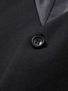 1pc Men's Casual Vest With Suit Collar, Slim Fit Solid Color Design, 4-Button, Business Banquet Outfit, All-Season Commute - Black - View 5