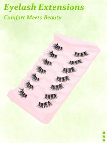 7Pairs Half Lashes Natural Look Wispy False Eyelashes 3D Fluffy Faux Mink Lashes Wispy Cat Eye Lashes Look Like Extensions Soft Fake Lashes - Black - View 6