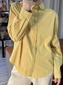 Y6Y 2025 Spring Long Sleeve Solid Yellow Dopamine Elegant Minimalist Layering Inner/Outer Wear Premium Shirt For Women - Yellow - View 6