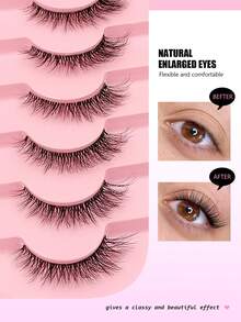 Asiteo 7 Pairs Clear Stem Cat Eye False Eyelashes, Natural Look, Reusable, Lightweight Soft Curly Strip Lashes, Suitable For Women's Daily, Nightclub, Commute Wear - Black - View 4