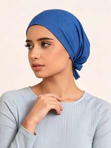 1pc Women's Solid Color Elastic Band Adjustable Beanie Hat Scarf Cap - A-royal Blue (Upgraded Version) - View 3