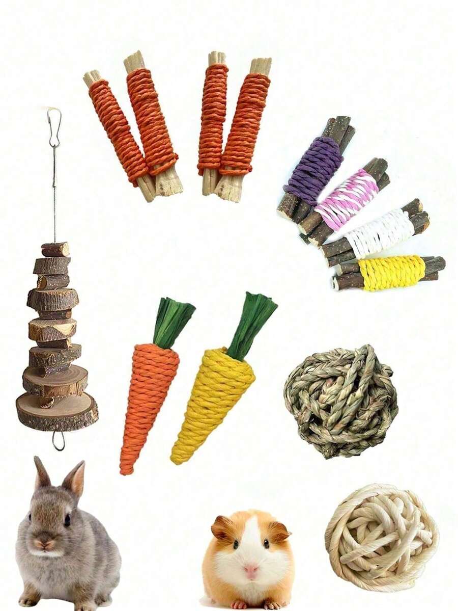 Happy Little Pet Rabbit Small Animal Chew Toy Grinding Toy, Small Pet Toy, 3pcs/6pcs/8pcs/13pcs Small Animal Grinding Gift - Multicolor - View 1