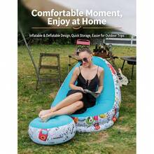 1pc Graffiti Inflatable Lazy Sofa Set, Foldable Flocked Inflatable Lounge Chair, Portable Air Sofa For Indoor Outdoor Relaxing Use - A - View 8