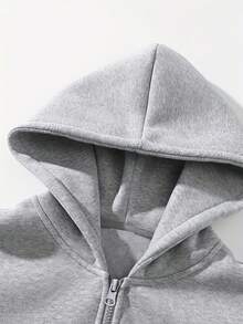 Men's Half Zip Up Hoodie, Solid Color Loose Drop Shoulder Long Sleeve Casual Pullover Hooded Sweatshirt - Grey - View 6