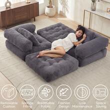 L-Shaped Corduroy Folding Sofa Bed, Multi-Functional Convertible Lazy Sofa For Small Spaces - Dark Grey - View 9