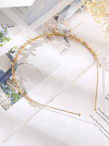 1pc Fashion Elegant Pearl Rhinestone Leaf Alloy Thin Headband Hair Accessory For Women, Suitable For Daily Wear, Party Decoration, Gift For Friends - Gold - View 4