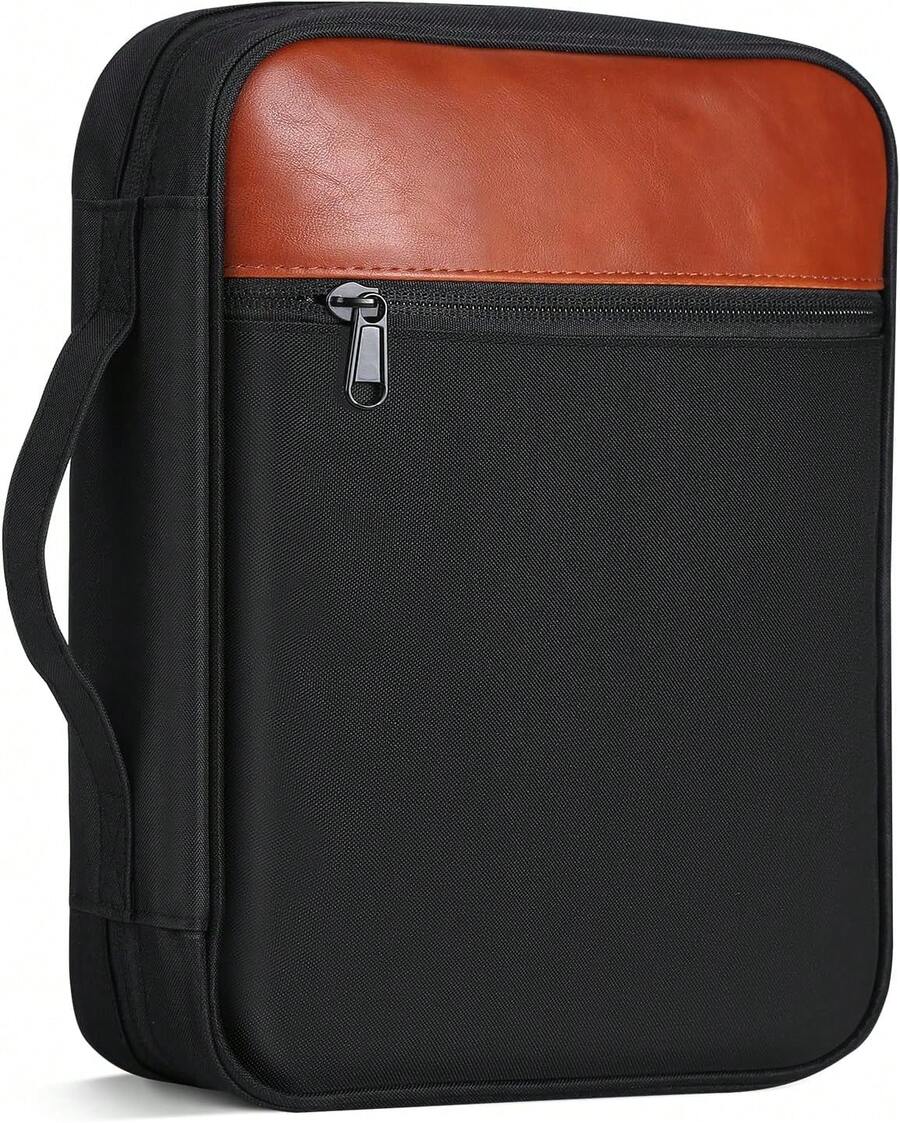 GERMUN Funda para Biblia con Asa Duradera, Estuche de Transporte para Libros, Bolsa de Iglesia para Biblia, Protectora con Bolsillo con Cremallera, Accesorios y Suministros para Biblia, Protector de - Marrón BL - Ver 1