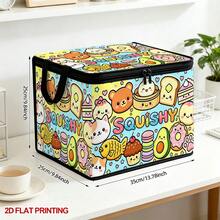 1PC Cute Squishy Cartoon Food Pattern Under-Bed Storage Box With Zipper Flip Cover, Foldable Storage Bin For Books, Under-Bed Storage, Car Trunk Storage, Cosmetics, Hair Tools, Toys, Back To School, Office, Home Organization, Clothes, Blankets, Large Capacity Storage For Daily Items - A - View 5