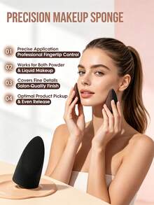 Makeup Sponge Set, Slanted Cone Cut, Latex-Free, Dual-Use, Affordable Christmas Gift And Stocking Stuffer, Black And Brown - Multicolor - View 2