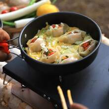 Portable Flat Bottom Frying Pan, Aluminum Alloy Small Skillet, Non-Stick Cookware For Outdoor Camping, Picnic, Suitable For 2-3 People, Couples And Family Gatherings - Grey - View 3