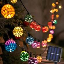Solar-Powered Moroccan Spherical String Lights, 20/30 LED, Colorful Fairy Lights, Waterproof, Suitable For Outdoor Garden Fences, Patios, Indoor Bedrooms, Mother's Day, Christmas, And Home Party Decorations. - Colorful Morocco - View 3