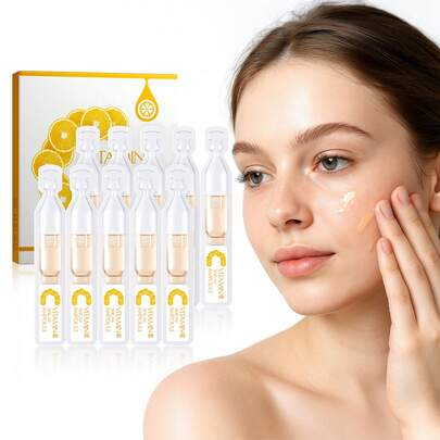 1 pieza Suero de Ampolla Antioxidante Iluminador LAIKOU con Vitamina C, 2ml por pieza Esencia Facial Hidratante y Revitalizante, Concentrado Facial Firme y Radiante para el Cuidado Facial Diario en el Hogar Producto de Cuidado de la Piel Popular