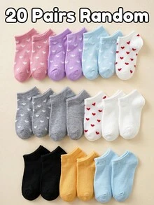 20/10 Pairs 1-12 Years Old Girls Fashion Heart Pattern Combination Shallow Boat Socks Versatile Short Socks - Multicolor - View 7