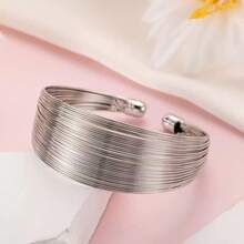 1pc Minimalist Multi-Layer Punk Metal Bracelet With Dense Metal Wire, Classic Versatile Gift - Silver - View 2