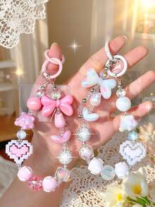 1pc Macaron Sweet Y2K Beaded Phone Wrist Strap, Bow Bear Pixel‑Heart Rhinestone Mixed Universal Phone Charm Lanyard Pendant For Phone Case Camera Key Handbag - Multicolor - View 4
