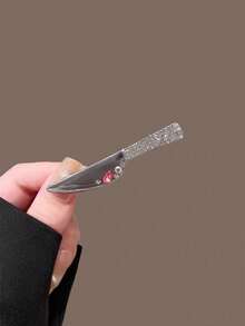 2PCS Novelty Knife And Fork Rhinestone Hair Clips Set, Silver Metal Weird Cool Barrettes, Unique Decor Hair Pins For Y2K Street Style - Multicolor - View 7
