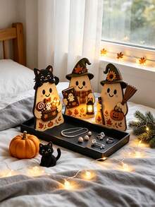 Cute Ghost Plaque Tray, Containing Black Cats,Pumpkins,Elements , Storage Boxes, Jewelry, Cosmetics, Aromatherapy Storage Boxes, Halloween, Christmas - Multicolor - View 2
