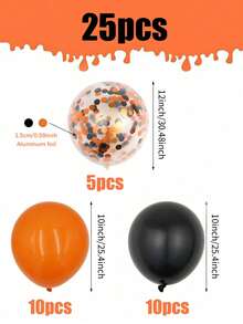 25pcs Black And Orange Halloween Balloon Set, 12 Inch Colorful Confetti Latex Balloons, Suitable For Halloween Celebration, Trick Or Treat Party, Ghost Party Decorations - Multicolor - View 7
