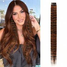 1pc Leopard Print Mixed Color Hair Extension, Multi-Color Tiger Print Hair Extension, Y2K Hot Girl Style Synthetic Fiber Long Straight Strip With Clip Design Easy To Wear Decorative Hair Extension, Suitable For Party, Music Festival, Halloween, Daily Wear, All Seasons, One-Piece Seamless Hair Extension, Leopard Print Colorful Wig Piece And Feather Hair - Leopard Print - View 17