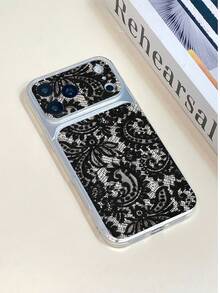 1pc Transparent Black Lace Floral Pattern Full Coverage Lens Protection Anti-Drop Anti-Collision Personalized Phone Case Compatible With IPhone 16 Pro Max 17/16/15/14/13/12/11 Air - Multicolor - View 4