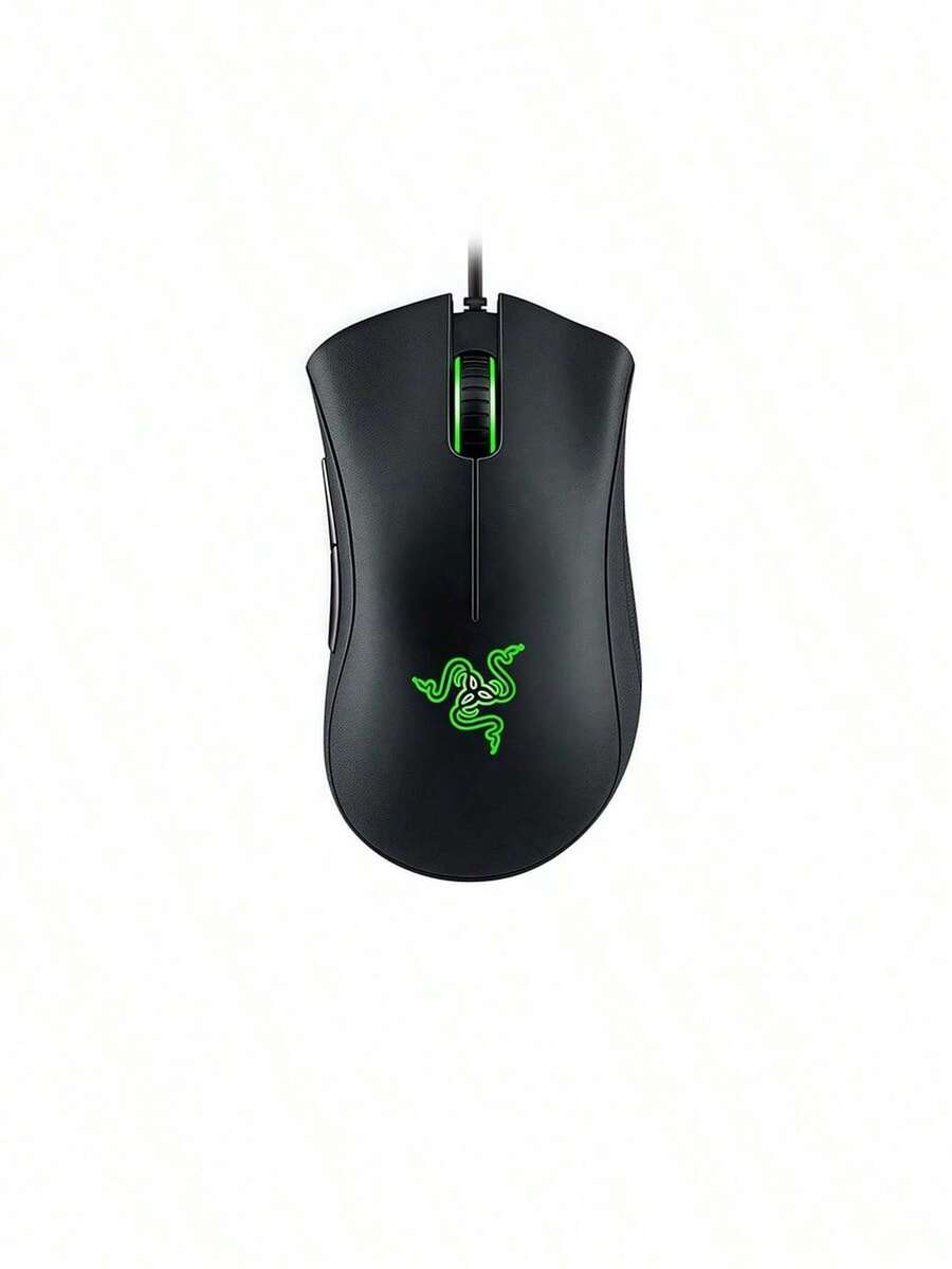 RAZER DeathAdderEssential, sebuah mouse gaming berkabel yang menampilkan desain ergonomis dan ringan, sakelar mikro mekanis, efek pencahayaan RGB, pelacakan optik presisi tinggi, dan kabel paracord ultra-lembut.