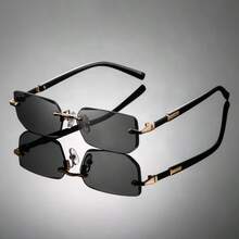 Unisex Frameless Multi-Sided Glasses, Metal Hinge Decorative Eyewear, Suitable For Photography, Dating, Street, Outdoor And Daily Wear - black gray - View 3