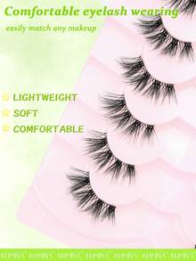 7Pairs Half Lashes Natural Look Wispy False Eyelashes 3D Fluffy Faux Mink Lashes Wispy Cat Eye Lashes Look Like Extensions Soft Fake Lashes - Black - View 5