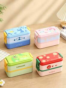 Cartoon Print Lunch Box, Double-Layer Sealed Meal Container With Buckle Lock, Suitable For Office Simple Meals, Cute Food Storage Container - Multicolor - View 6