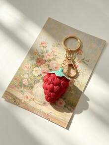 1pc Red Strawberry Flower Keychain Keyring Bag Charm Pendant, Suitable For Wallet, Handbag And Other Bag Decoration - Multicolor - View 4
