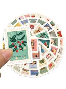 50pcs/Set Retro Merry Christmas Aesthetic Stickers, Decorative Decals For Stationery Notebook Luggage Laptop Guitar Fridge Phone Teens Sticker - Sets - View 6